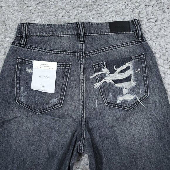 Hidden Zoey Mom Tapered Jeans Ripped High Rise Gray Busted Knee Size 25 - Picture 5 of 12